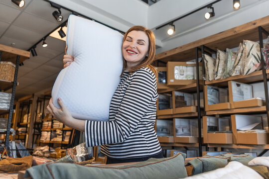 Woman enjoying shopping in a cozy textile store