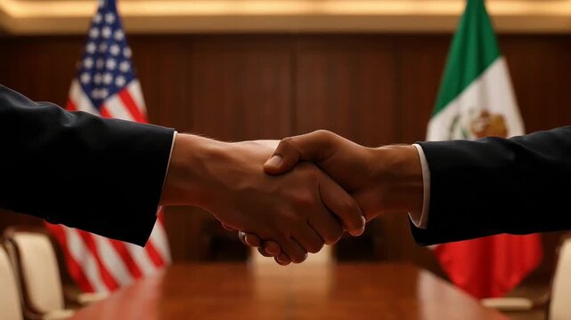 handshake of representatives of the usa and mexico in an official setting. conceptual video about international cooperation, diplomacy and partnership between the two countries.