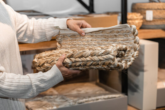 Shopping for woven textiles in a modern store setting