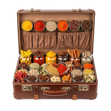 Spices in a vintage suitcase