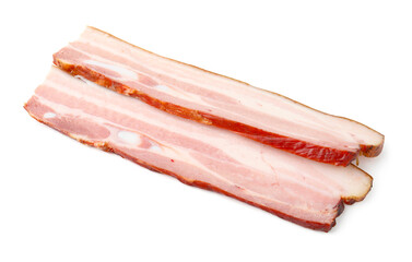 Obraz premium Pieces of smoked bacon isolated on white