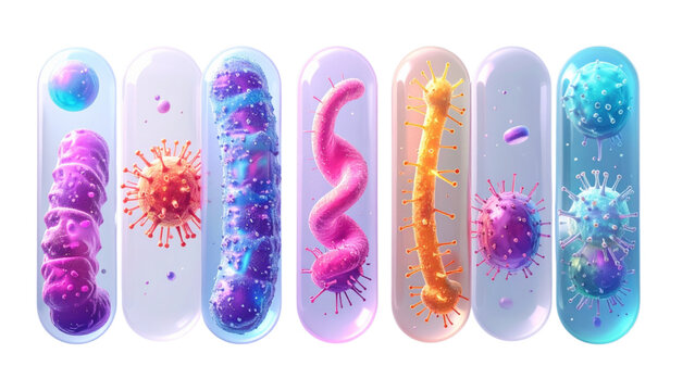 Set of microbes and viruses isolated on transparent background