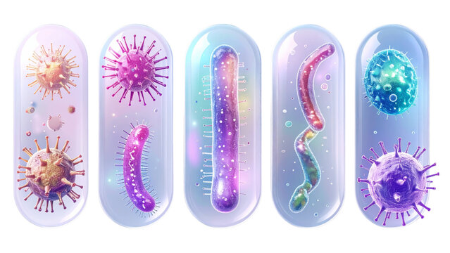 Set of microbes and viruses isolated on transparent background