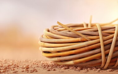 Obraz premium Coiled Rattan Poles Loosely Placed on Soil in Natural Setting