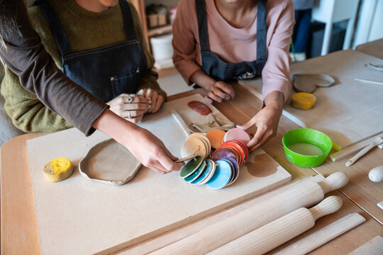Potters choose ceramic finish from color sampler in studio