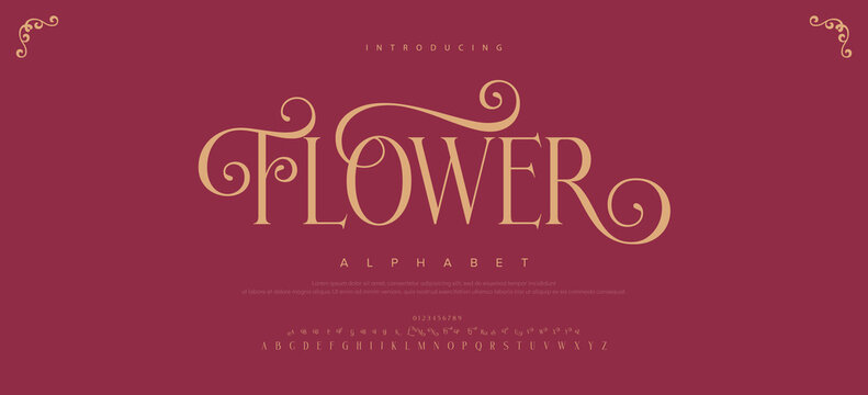 FLOWER Elegant luxury alphabet font logo. Typography modern classic lettering serif italic fonts decorative wedding vintage retro logos. vector illustration