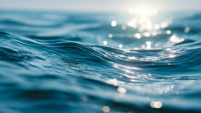 Gentle ocean waves shimmering under bright sunlight creating a peaceful and serene atmosphere with soft blue and sparkling reflections on the water surface