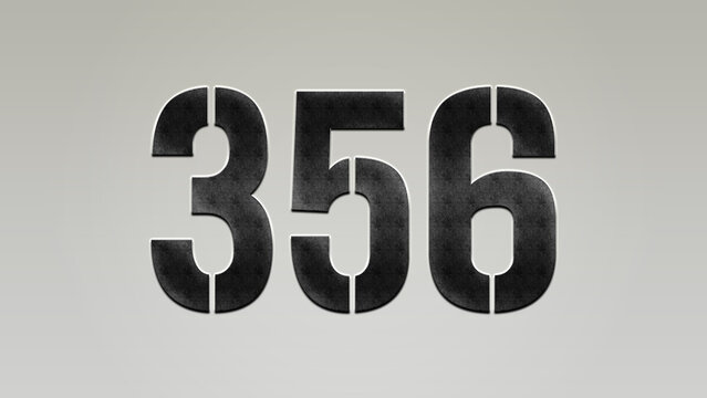 3D Bold metal number 356 on silver background.	