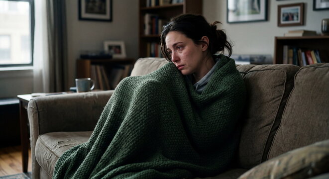 Person feeling depressed alone at home 