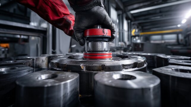 Worker Tightens Bolts on Heavy Machinery Component Using Torq Tool