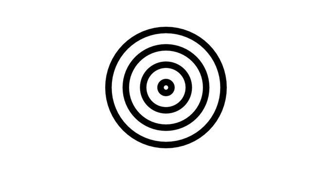 Hypnotic expanding black and white concentric circles creating an optical illusion with a ripple effect on a seamless loop, isolated on a white background, creating a mesmerizing pattern