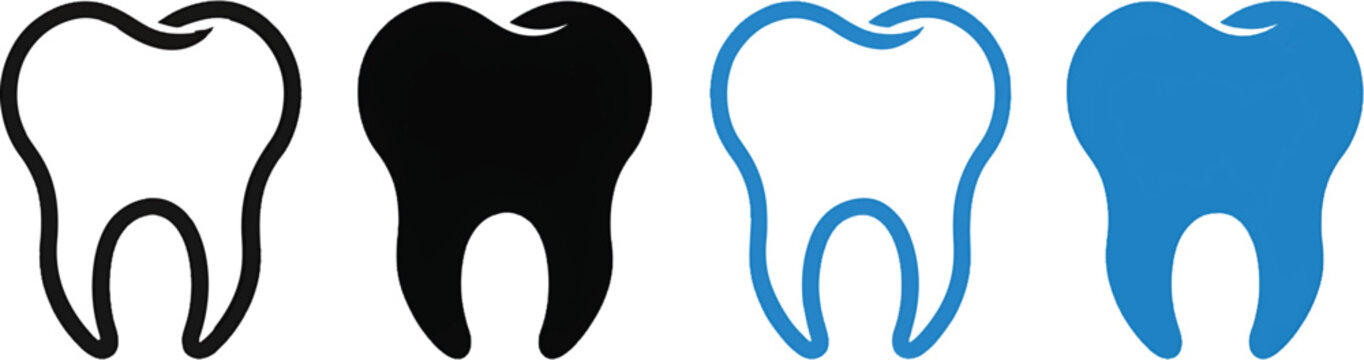 Tooth icon. Dental clinic logo. Human teeth vector illustration. Blue dentistry logotype. Oral hygiene concept. Dentist sign. Molar tooth enamel symbol. Vector Tooth icon design.