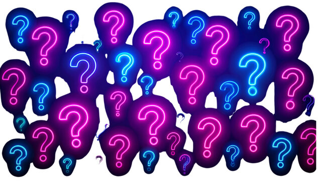 Vector realistic isolated neon sign of seamless pattern with questions for template decoration and covering. Concept of trivia night and question.