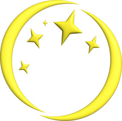 입체-3D-원형 테두리-별-스타-달-초승달-틀-프레임-달과 별-우주-노란색 © Moon