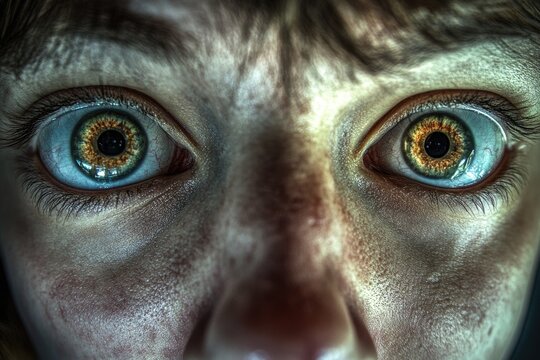 A detailed shot of an individual's eyes featuring distinctive freckles