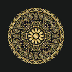 Obraz premium Minimal eye-catching luxury mandala art on a black background with circular floral and geometric patterns.