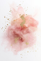 Fototapeta premium Abstract pink watercolor background with soft blush tones and gold foil splashes, creating an elegant, feminine, luxurious texture with airy artistic composition