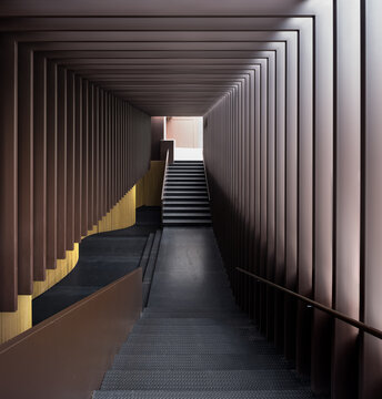 Modern luxury staircase leading to a stylish nightclub