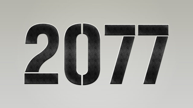 3D Bold metal number 2077 on silver background.	