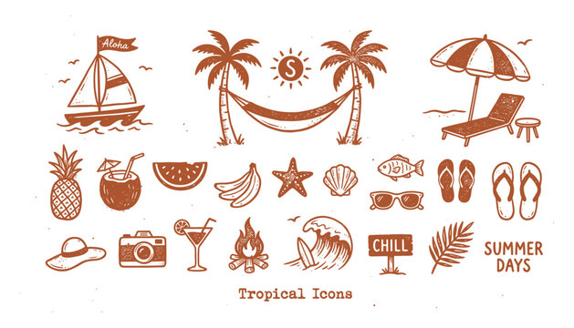 Summer vector illustration beach elements tropical icons vacation graphics