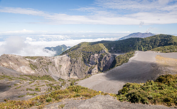 Panoramic view of Irazu Volcano crater in Costa Rica