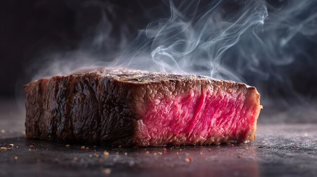 Juicy steak slice medium rare. Close up meat texture.