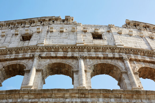 Ancient Roman Colosseum facade, historic monument in Rome