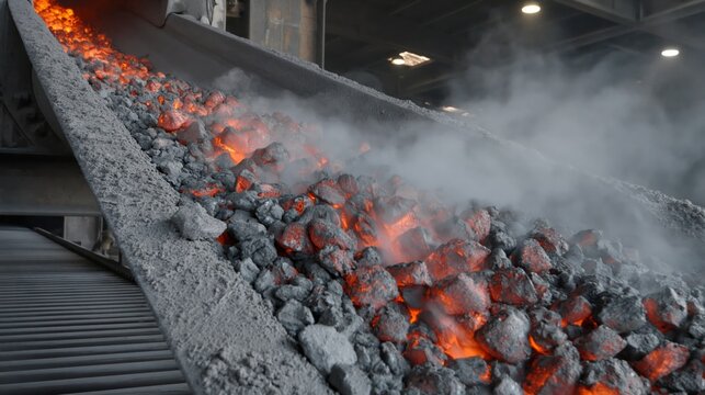 A cement plant clinker discharge and cooling process.