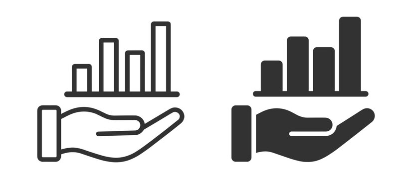 hand holding bar chart icon set, business and finance icons on transparent background