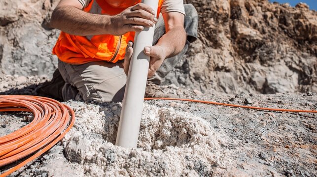 A surface mine explosive blasting hole preparation.