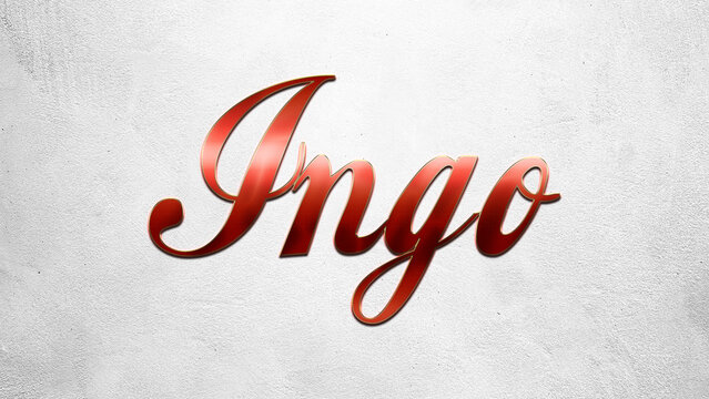 Red 3D text effect of name Ingo on silver background.	