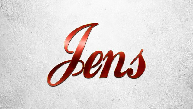 Red 3D text effect of name Jens on silver background.	