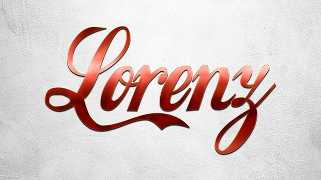 Red 3D text effect of name Lorenz on silver background.	
