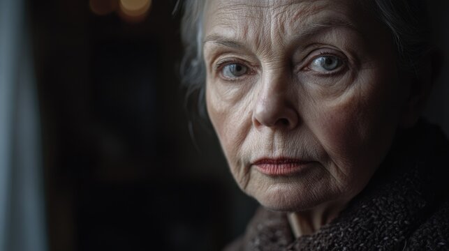 A mature individual with a stern expression gazes directly into the lens
