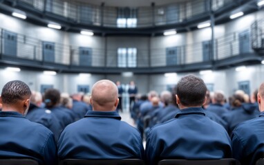 Fototapeta premium Gathering in a Hall with Tiered Seating Arrangement for Conference or Meeting