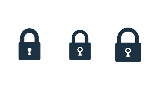 Three identical dark blue padlocks with white keyholes and loops against a clean white backdrop