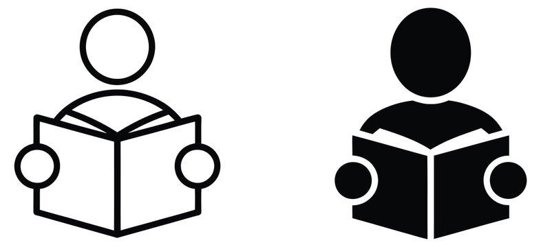 Read book icon collection, education and learning symbols representing reading study habits, student knowledge development,