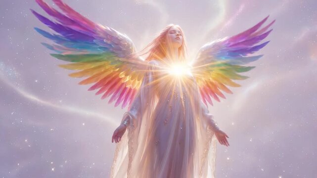 generated animation. A beautiful angel in a prayerful state	
