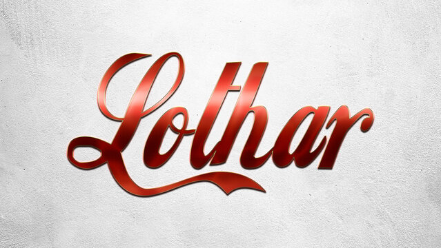 Red 3D text effect of name Lothar on silver background.	