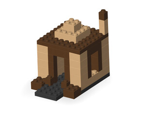 Naklejka premium Brown and beige house made with realistic colored Lego plastik constructor parts isolated on transparent background. 3D rendered vector editorial PNG