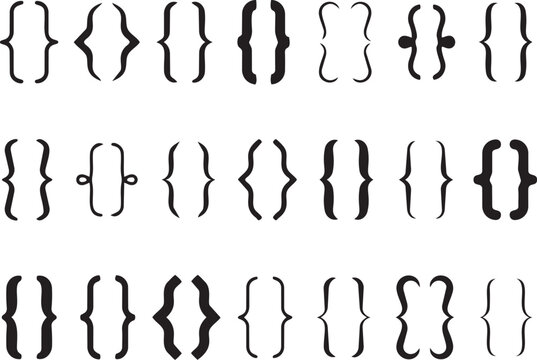 Set of various curly brackets and braces, decorative typographic elements, collection of different bracket styles for design