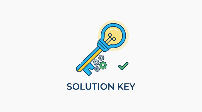 An imaginative depiction of the solution key, illustrating innovative concepts with a light bulb-shaped head for clever thinking and gears for teamwork, representing the core of innovation.