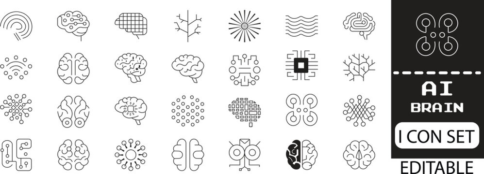 AI brain line icon art vector illustration.