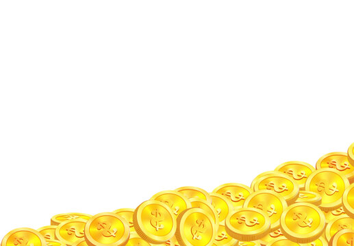 3D gold coins floating in dynamic animation. Shiny dollar currency symbols for casino games, bonus rewards, and financial illustration with isolated blank circular tokens