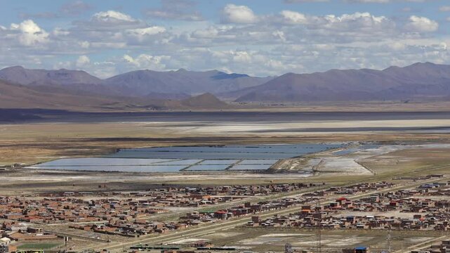 Timelapse of the city of Oruro, Bolivia, with a view of the Altiplano, where clouds move at high speed
