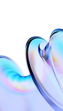 Abstract curved glass shape, vertical 3d render