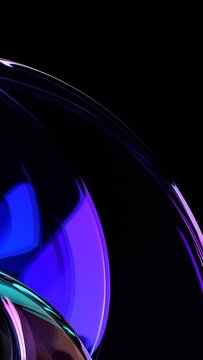 Abstract minimalist purple reflections on a glass curved shape, vertical 3d render