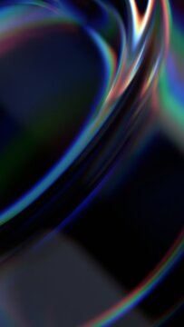Abstract minimalist iridescent reflections on a glass curved shape, vertical 3d render
