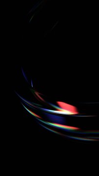 Abstract minimalist glass reflections on a black background, vertical 3d render