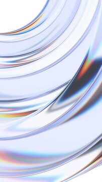 Abstract iridescent glass shape, vertical 3d render